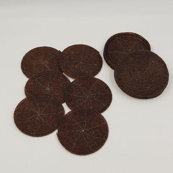 𝅺BRONZE/COPPER Beaded Coasters & Holder Set of 6/holder. - Picture 1 of 3